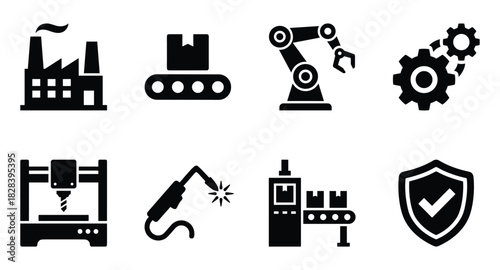 Industry and Manufacturing Icons Set - Automation and Production Process