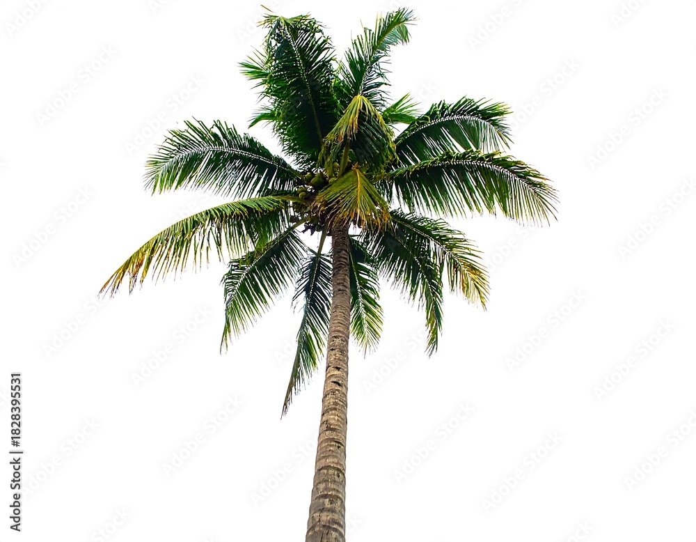 Obraz premium Isolated, full shot of a mature palm tree with lush green fronds
