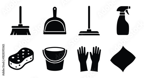 Cleaning Tools Vector Set for Domestic Chores and Home Maintenance Task