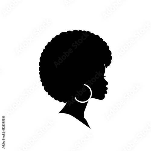 Black woman silhouette with afro and hoop earring