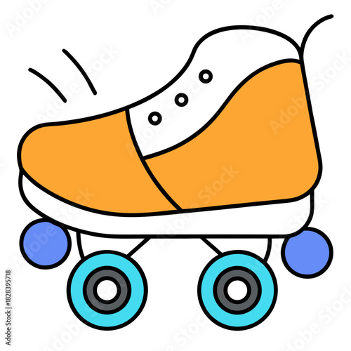 Orange and White Roller Skate with Motion Lines Vector Illustration