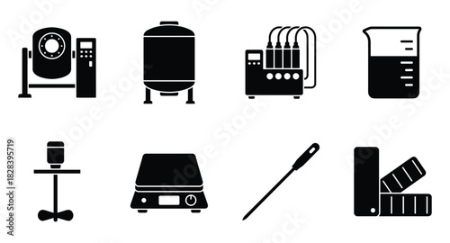 Collection of industrial equipment and instruments vector icon illustration