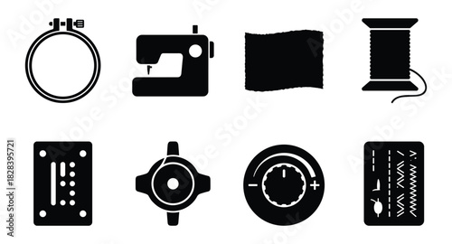 Sewing equipment illustration, design for sewing and tailoring atelier.