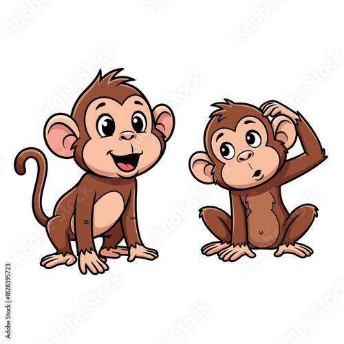 Two cute cartoon monkeys vector illustration