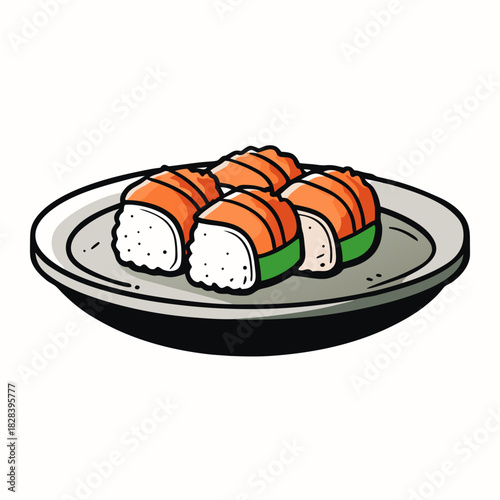 Plate of Delicious Salmon Sushi Rolls in Black and White