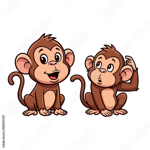 Happy and curious cartoon monkeys