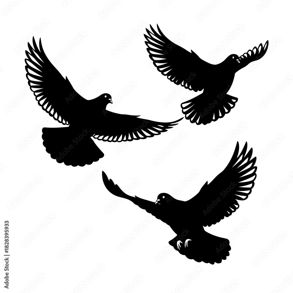 Obraz premium Flying doves silhouettes vector illustration