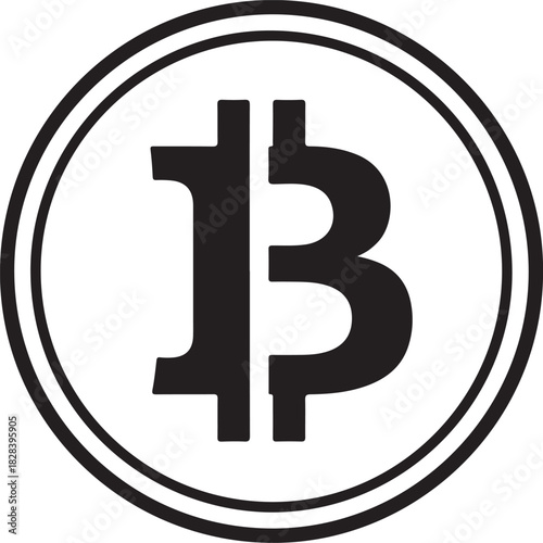 Bitcoin cryptocurrency coin symbol solid black icon on white background vector illustration