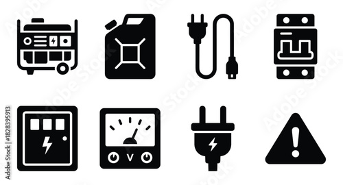 Essential Electrical Equipment Icons for Power Supply and Safety Use