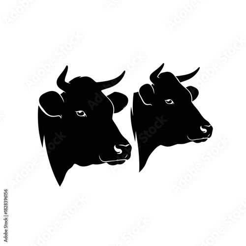 Two cow heads black silhouette vector