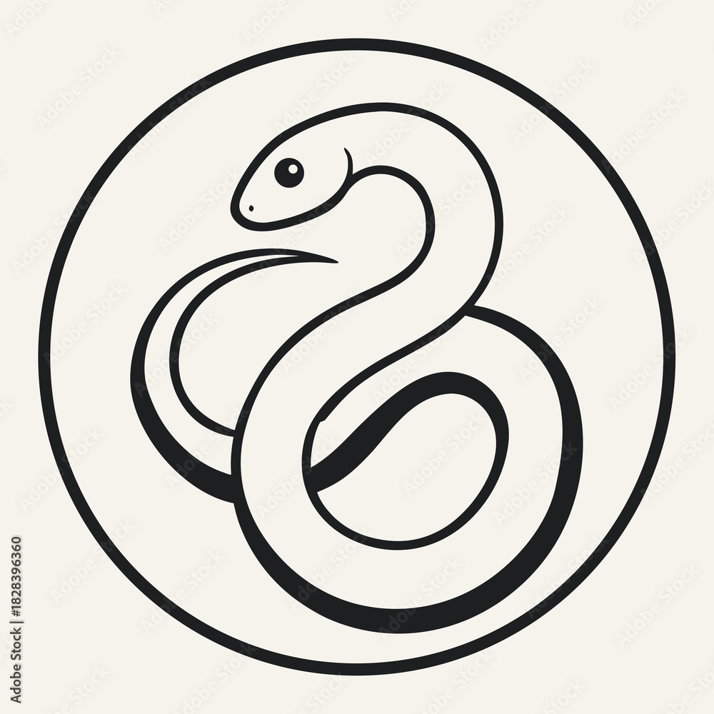 Fototapeta premium Snake curled in a circle minimalist black vector art
