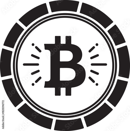Bitcoin symbol with radiating light rays on white background cryptocurrency digital currency