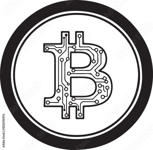 Bitcoin symbol with circuit board pattern on white background cryptocurrency digital currency