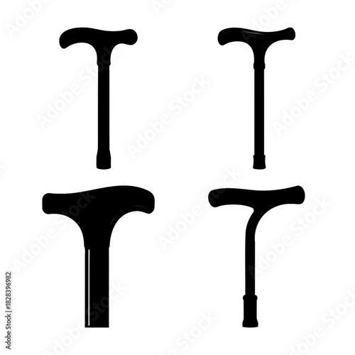 Silhouettes of four distinct walking canes, essential support.