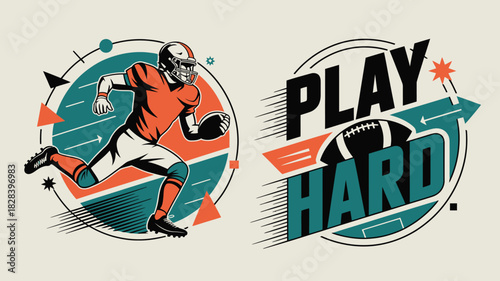 American Football Design Featuring a Running Player and the Text Play Hard