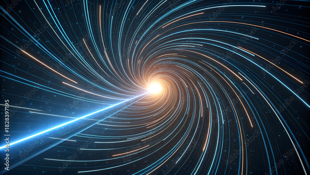 Obraz premium Spiral galaxy with glowing light beam and cosmic energy swirl 