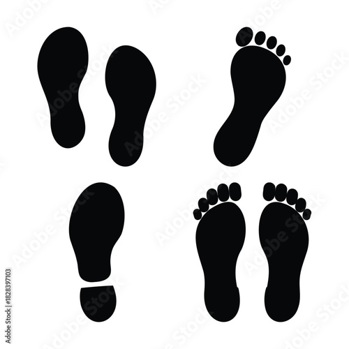 Human foot and shoe prints isolated, indicating journey ahead