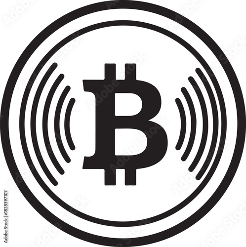 Bitcoin symbol with radiating sound waves on white background cryptocurrency digital currency
