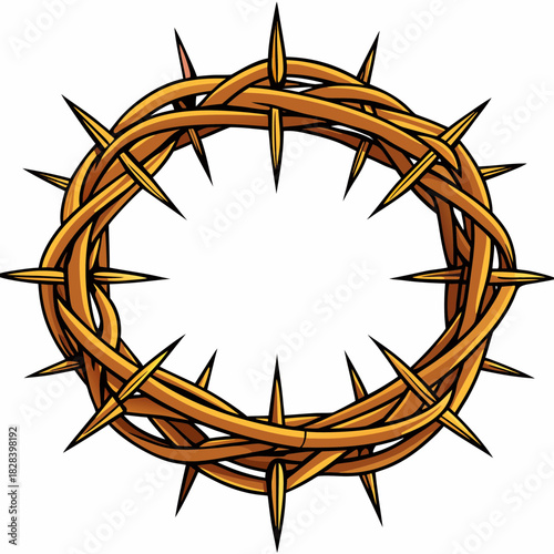 A realistic depiction of a crown of thorns with sharp spikes