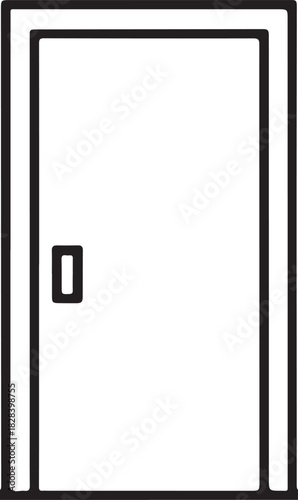 Closed door vector icon with a handle outline on a dark background for home or office entry