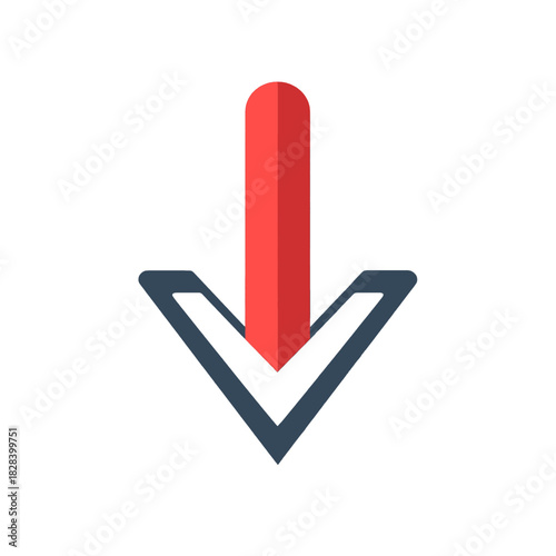 Simple Graphic of Red and Dark Blue Downward Arrow on White Background