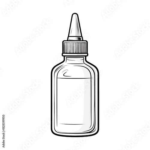 Clear Glass Bottle with Liquid and Dropper Cap on White Background Vector Illustration