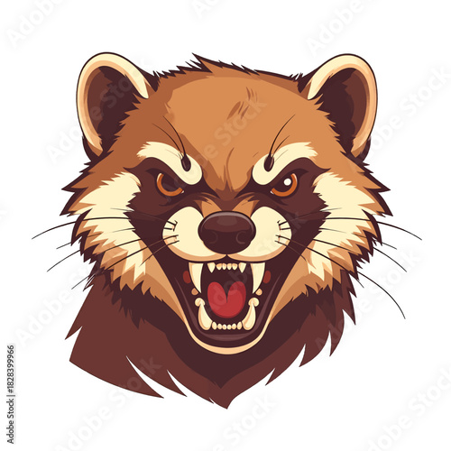 Pixelated Brown Raccoon Head Snarling with Visible Teeth on a White Background