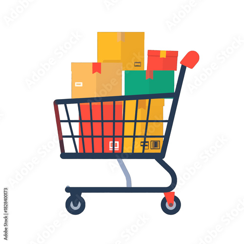 Shipping Cart with Colorful Boxes Package Order in Delivery Concept Minimalist Flat Vector Style on White Background Delivery Industry