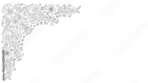 Elegant floral corner design element decorative flourish illustration for invitations cards and wedding designs isolated on white background