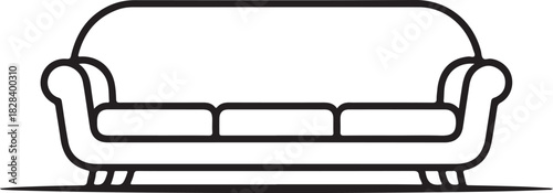 Outline vector icon of a three seat sofa with comfortable cushions representing home interior and living room comfort