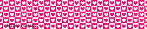 a romantic pink and white checkerboard pattern with heart shapes