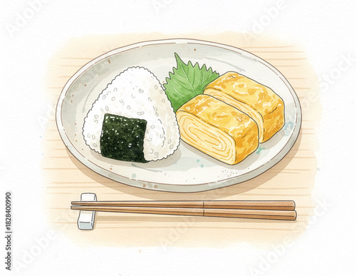 Onigiri and tamagoyaki illustration