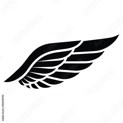 Elegant black wing soars on white background, perfect for logo design or branding