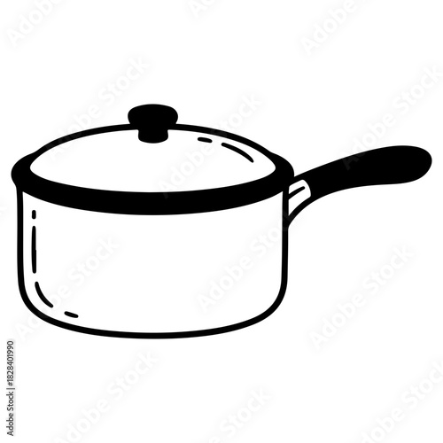 Cooking pot or casserole dish illustration kitchen cookware hand drawn sketch style isolated on white background suitable for recipe blogs or culinary branding design elements