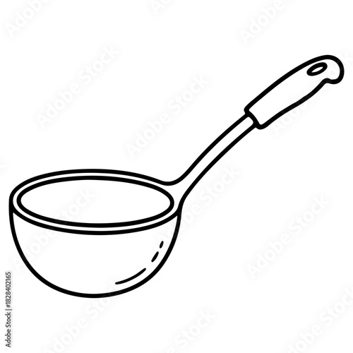 Hand drawn soup ladle illustration isolated on white background. High quality black and white sketch perfect for kitchen utensil icons cooking classes and restaurant art.