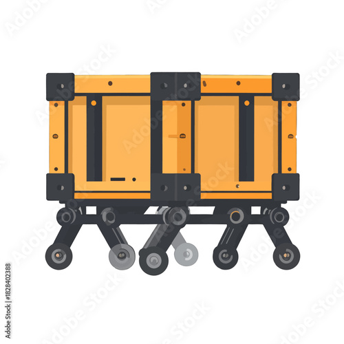 Isometric Orange Crate with Robotic Legs in White Background Stock Photo