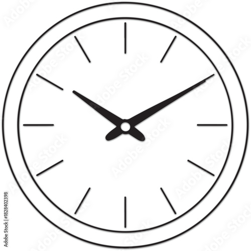 Vector outline of a classic analog wall clock with hour and minute hands showing time on a round face.
