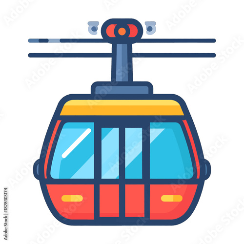 Vibrant Cable Car Isolated on White Background Transportation Icon