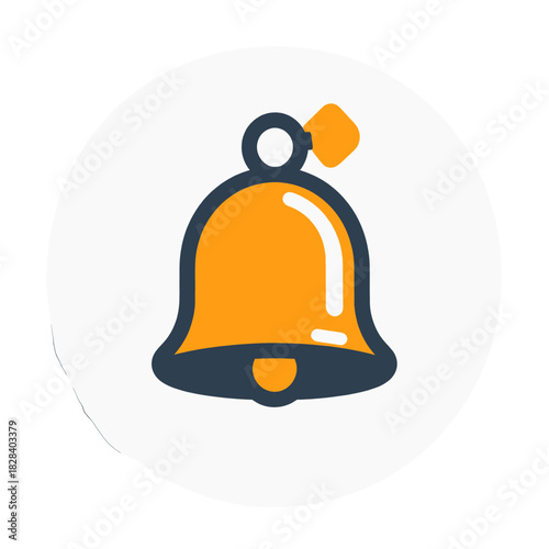 Isolated Bell Icon in Gold and Dark Blue on a White Circle Background
