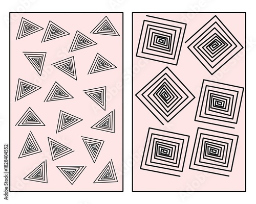 Illustration of a repeating triangle and rectangular pattern. Hand-drawn triangle with inward-pointing lines. Creates the illusion of an inside.