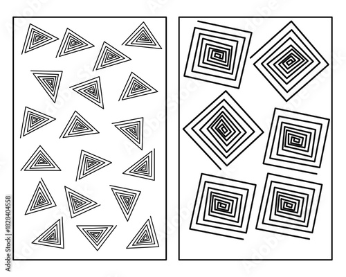 Illustration of a repeating triangle and rectangular pattern. Hand-drawn triangle with inward-pointing lines. Creates the illusion of an inside.
