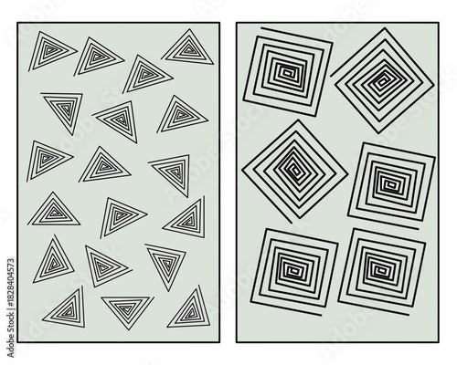 Illustration of a repeating triangle and rectangular pattern. Hand-drawn triangle with inward-pointing lines. Creates the illusion of an inside.
