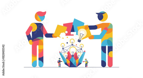 Collaborative Idea Generation and Teamwork Concept. Colorful Abstract Illustration of Innovation Strategy and Problem Solving.