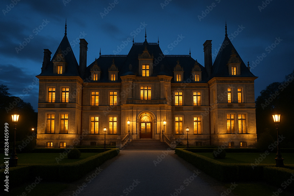 Fototapeta premium 中世ヨーロッパ風の夜の貴族の家