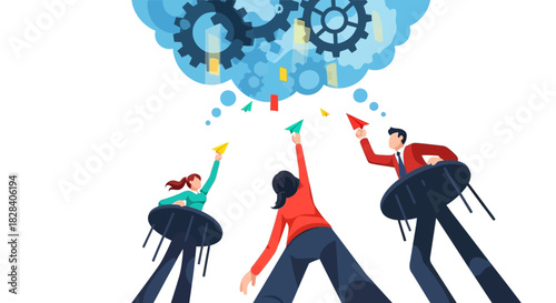 Business Team Launching Innovative Ideas and Strategy: Collaboration, Problem Solving, and Technological Vision.