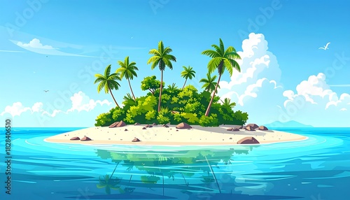 Fototapeta Naklejka Na Ścianę i Meble -  Secluded tropical paradise island with palm trees and clear turquoise ocean waters