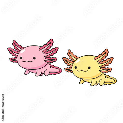 Cute cartoon axolotl pair vector illustration