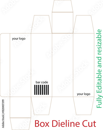 Box dieline template for customizable packaging design fully editable and resizable