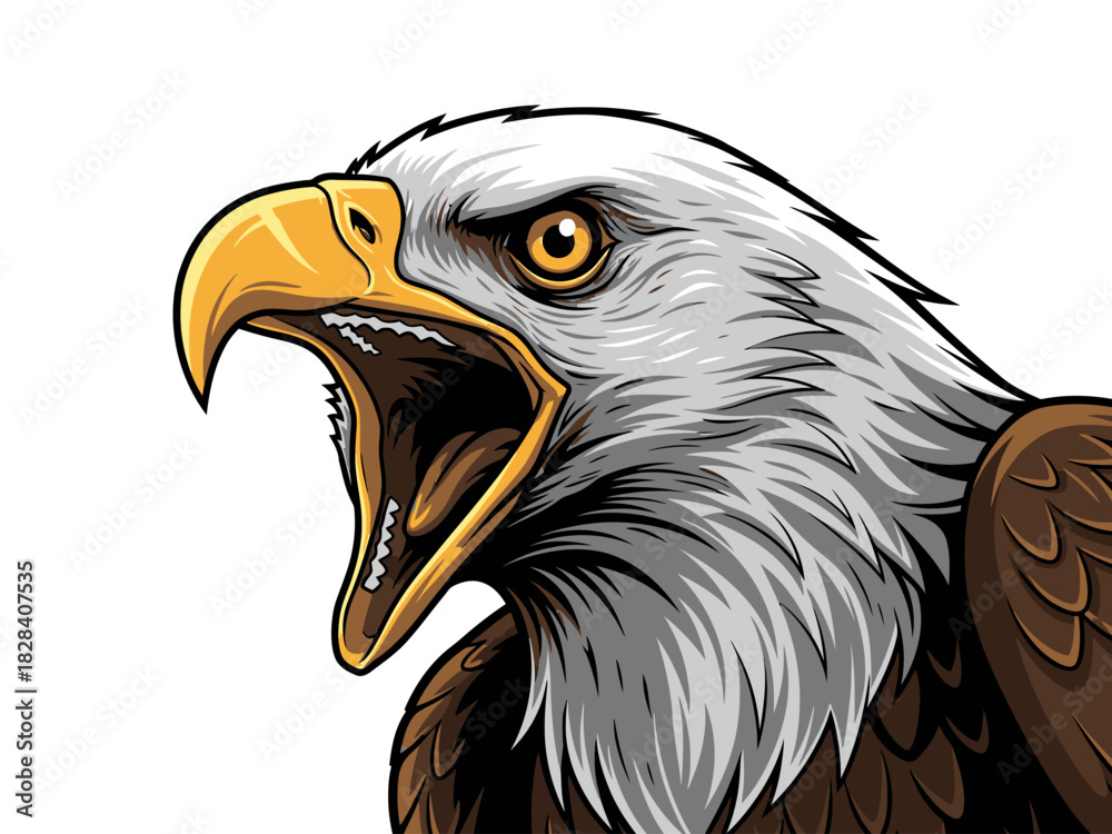 Fototapeta premium Roaring Eagle Vector Illustration Open Beak Graphic Symbol