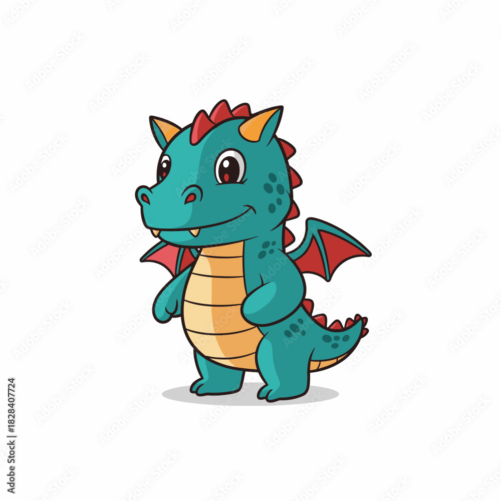 Fototapeta premium Cute cartoon dragon illustration
